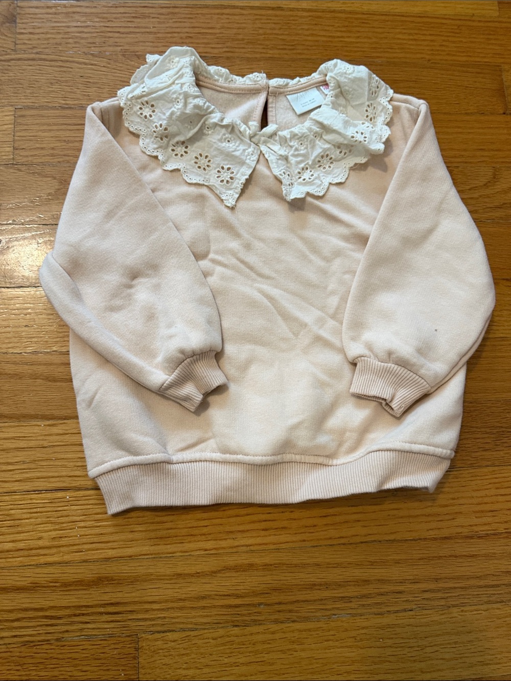 ZARA GIRLS 2 years Lace Collar Crewneck Sweater - Cream Pink